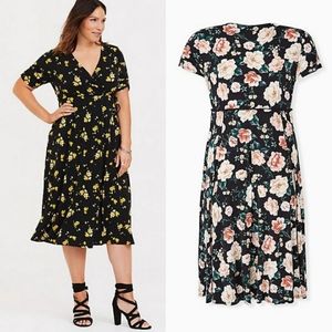 TORRID BLACK FLORAL STUDIO KNIT BUTTON MIDI DRESS NWT sz 1X